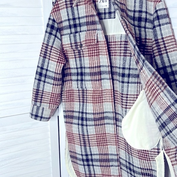 ZARA l Long Plaid Overshirt Coat Shacket Fall Cozy Warm Fall Size Small - Picture 10 of 14